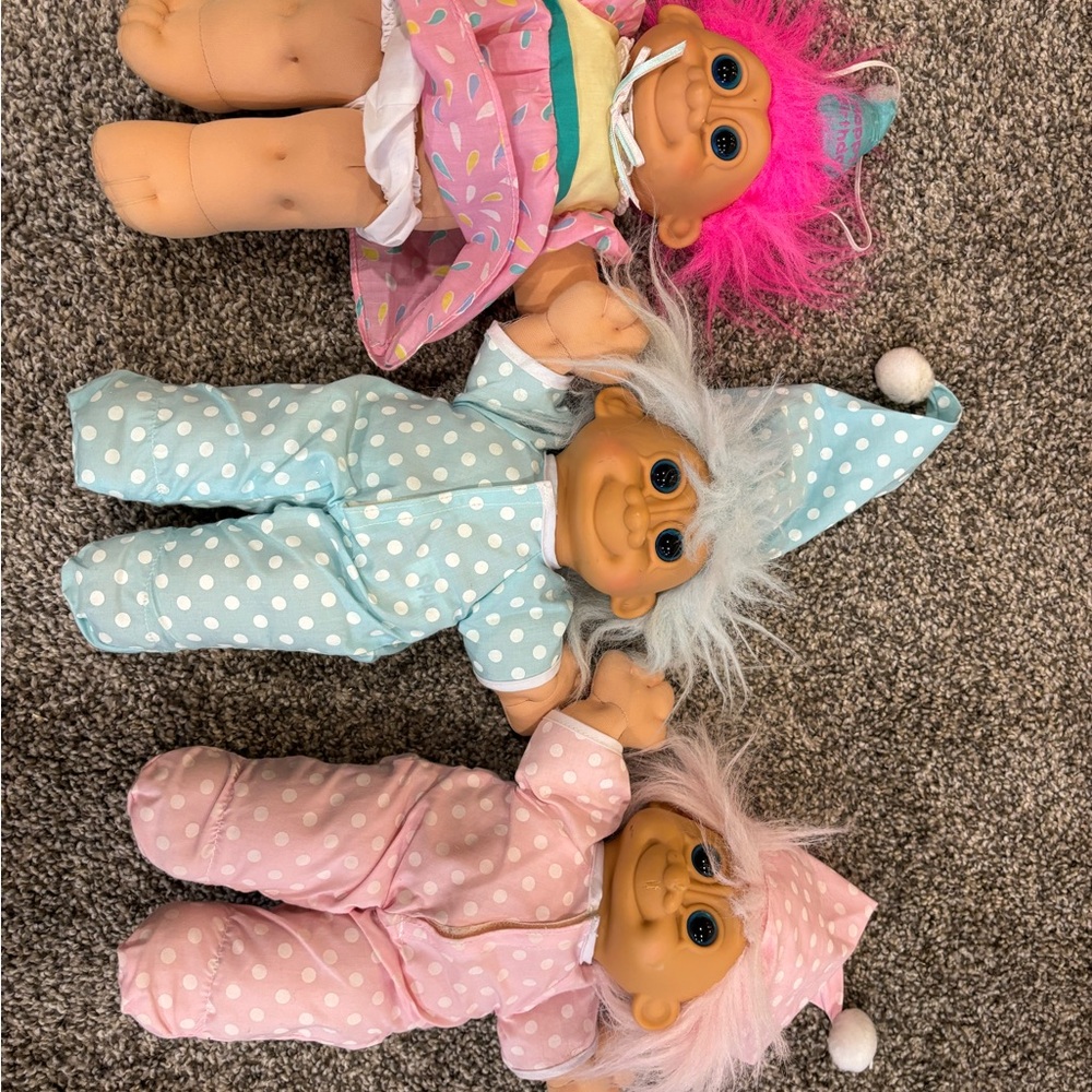 Colorful Troll Doll Set - Pink, Blue, and White